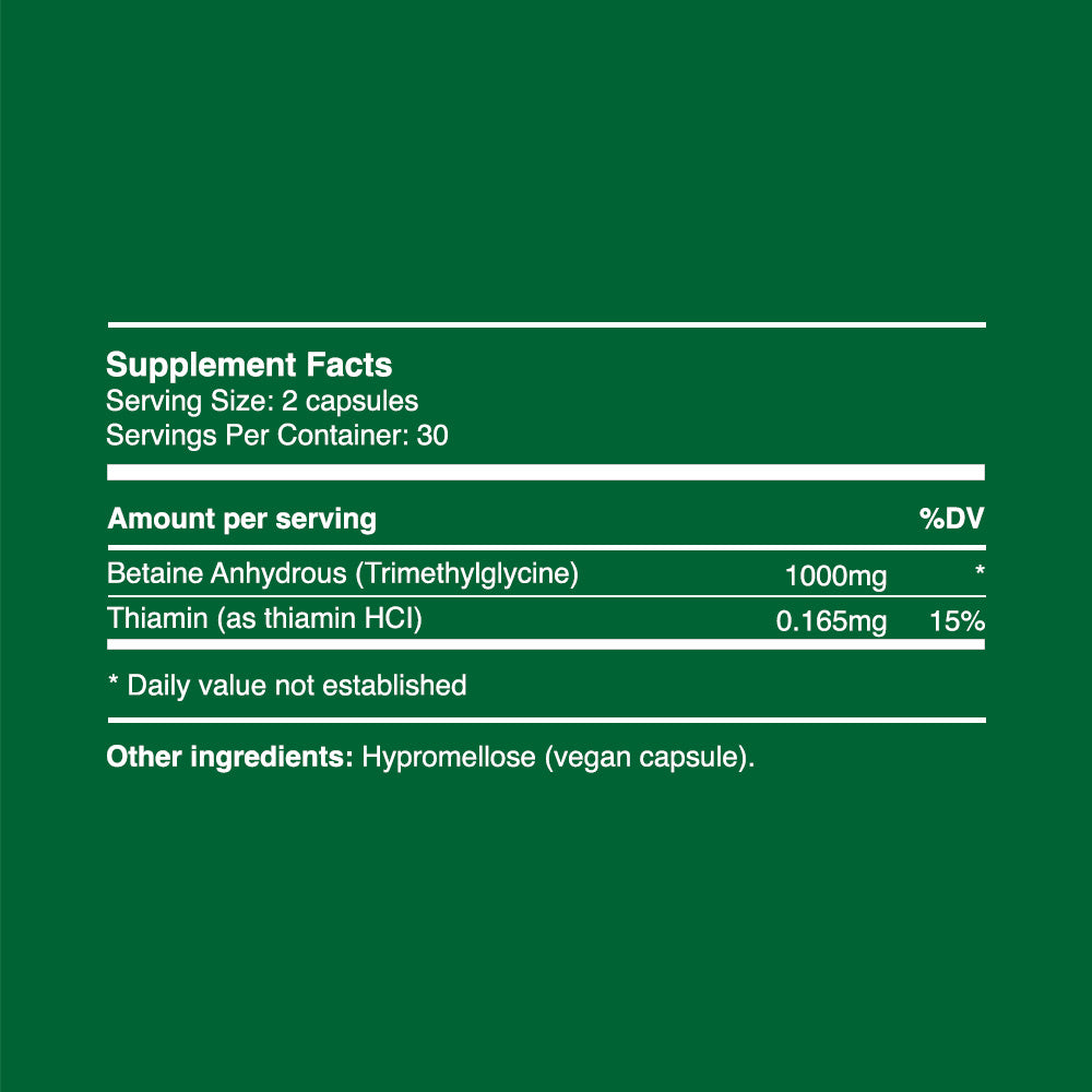 TMG Betaine Anhydrous Capsules 500mg (30 servings, 60 caps)