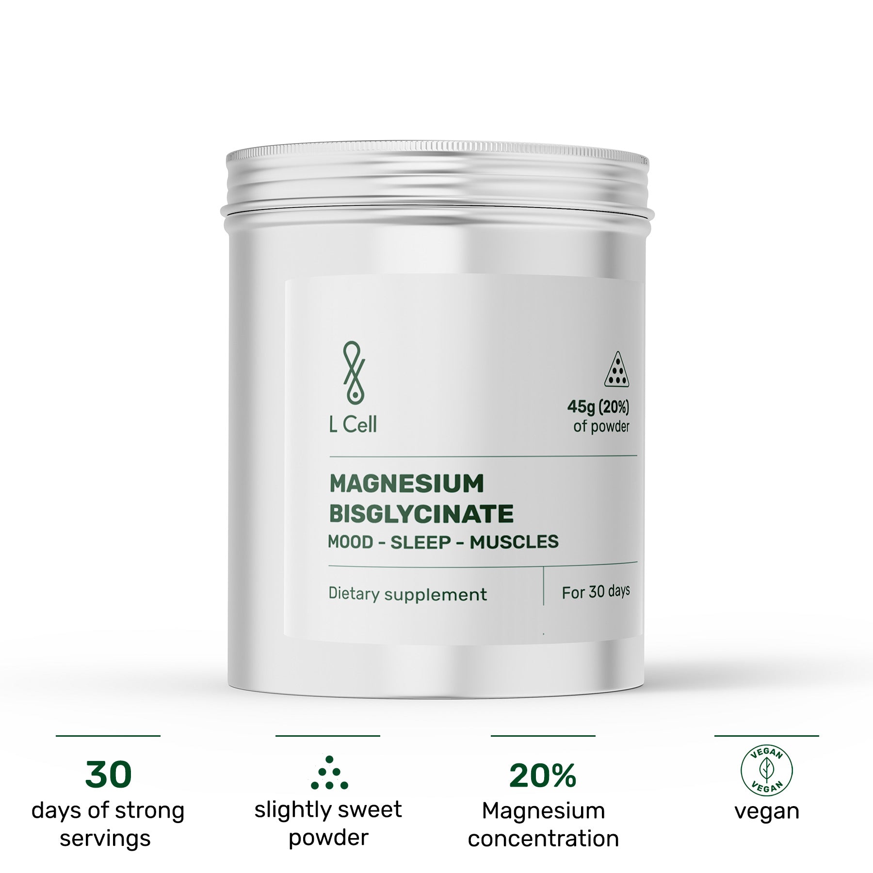 Magnesium Bisglycinate Powder 45g (30 days, 20% concentration)