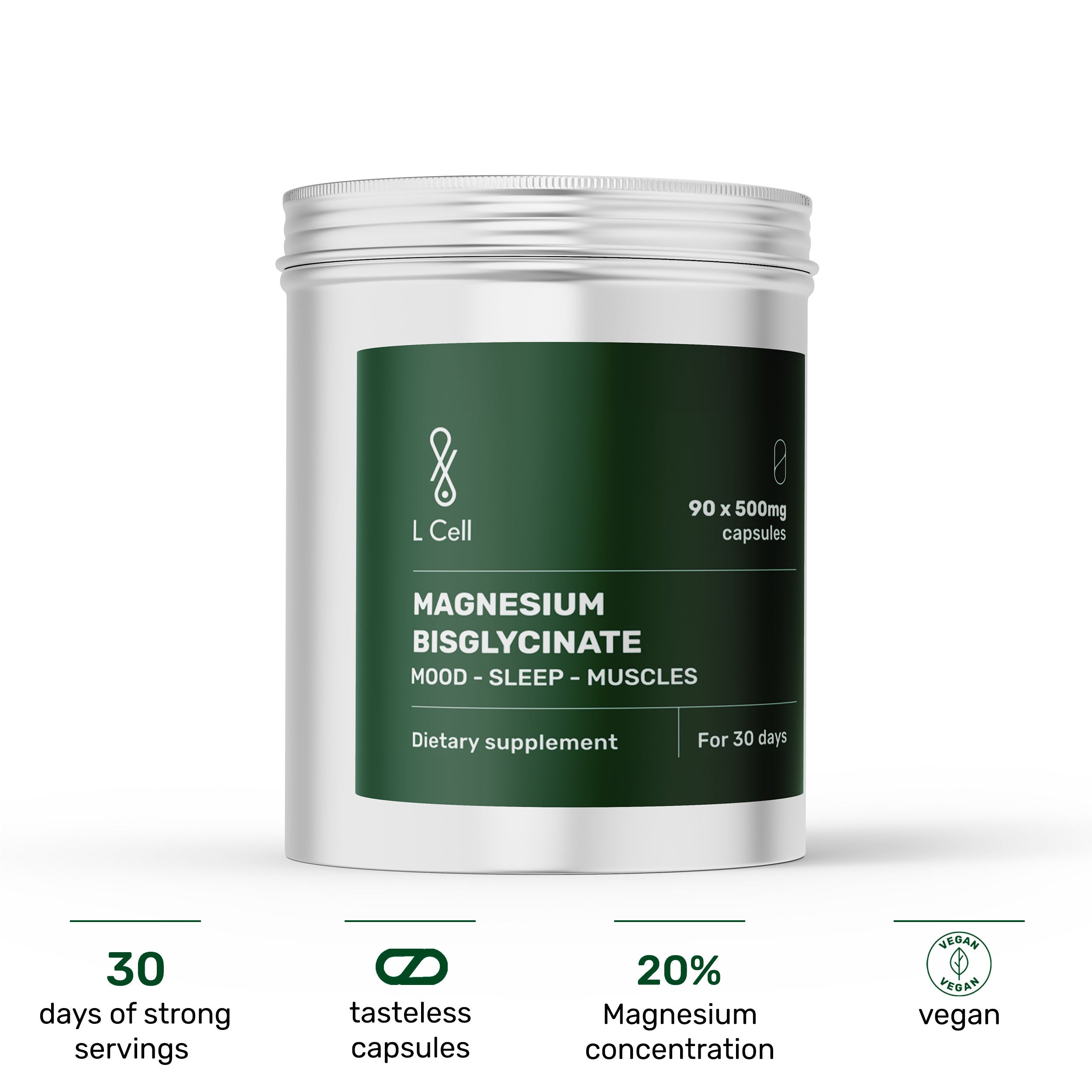 Magnesium Bisglycinate Capsules 500mg (30 days, 90 pc.)