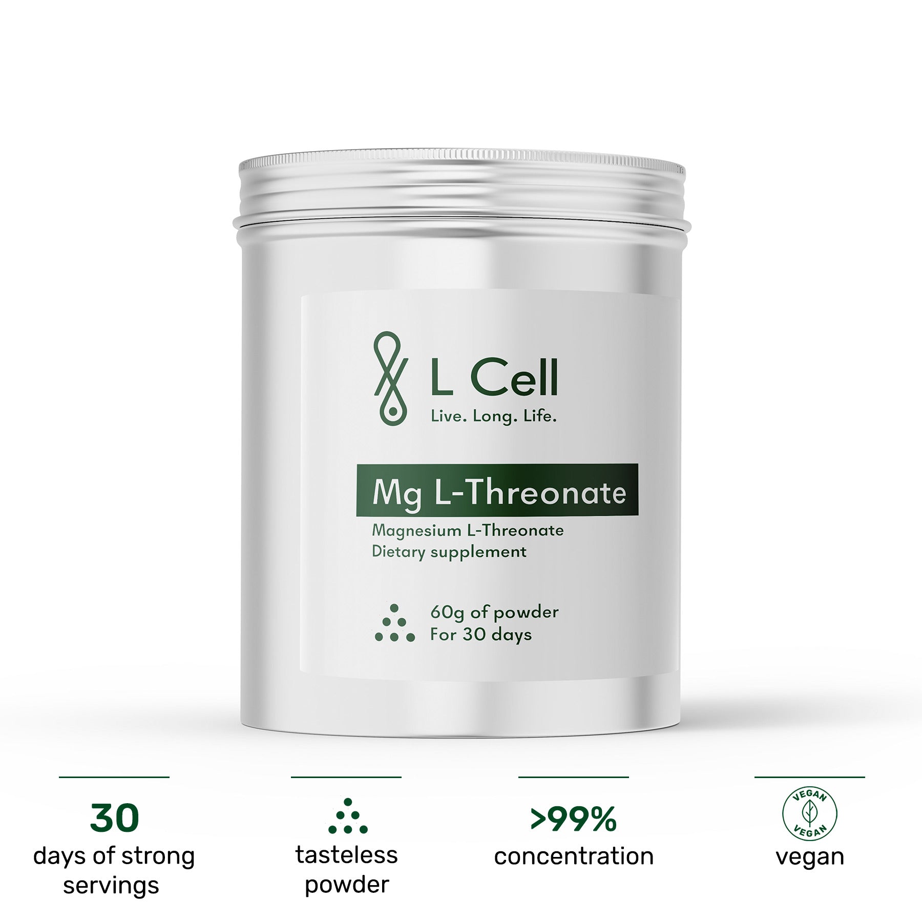 Magnesium L-Threonate Powder 60g (30 days, >99% purity)