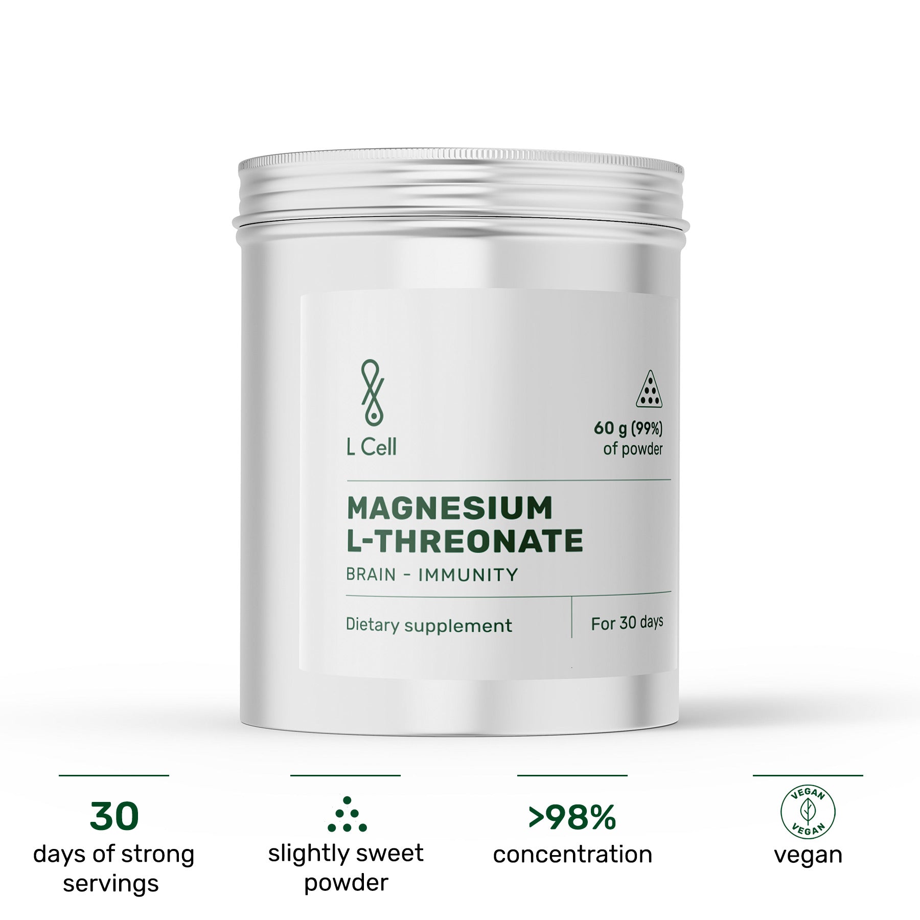 Magnesium L-Threonate Powder 60g (30 days, >99% purity)