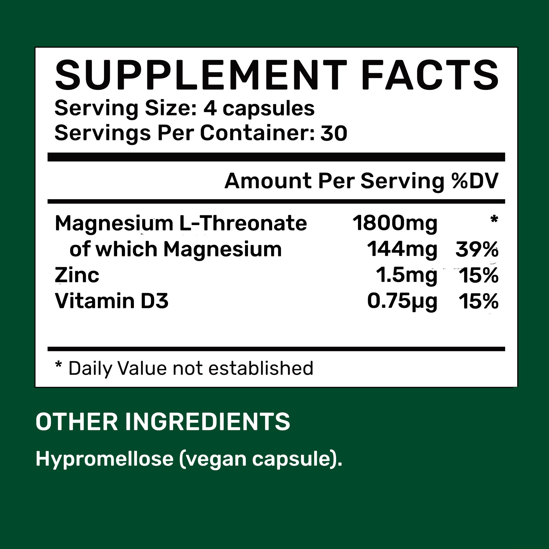 Magnesium L-Threonate Capsules 450mg (30 days, 120 pc.)