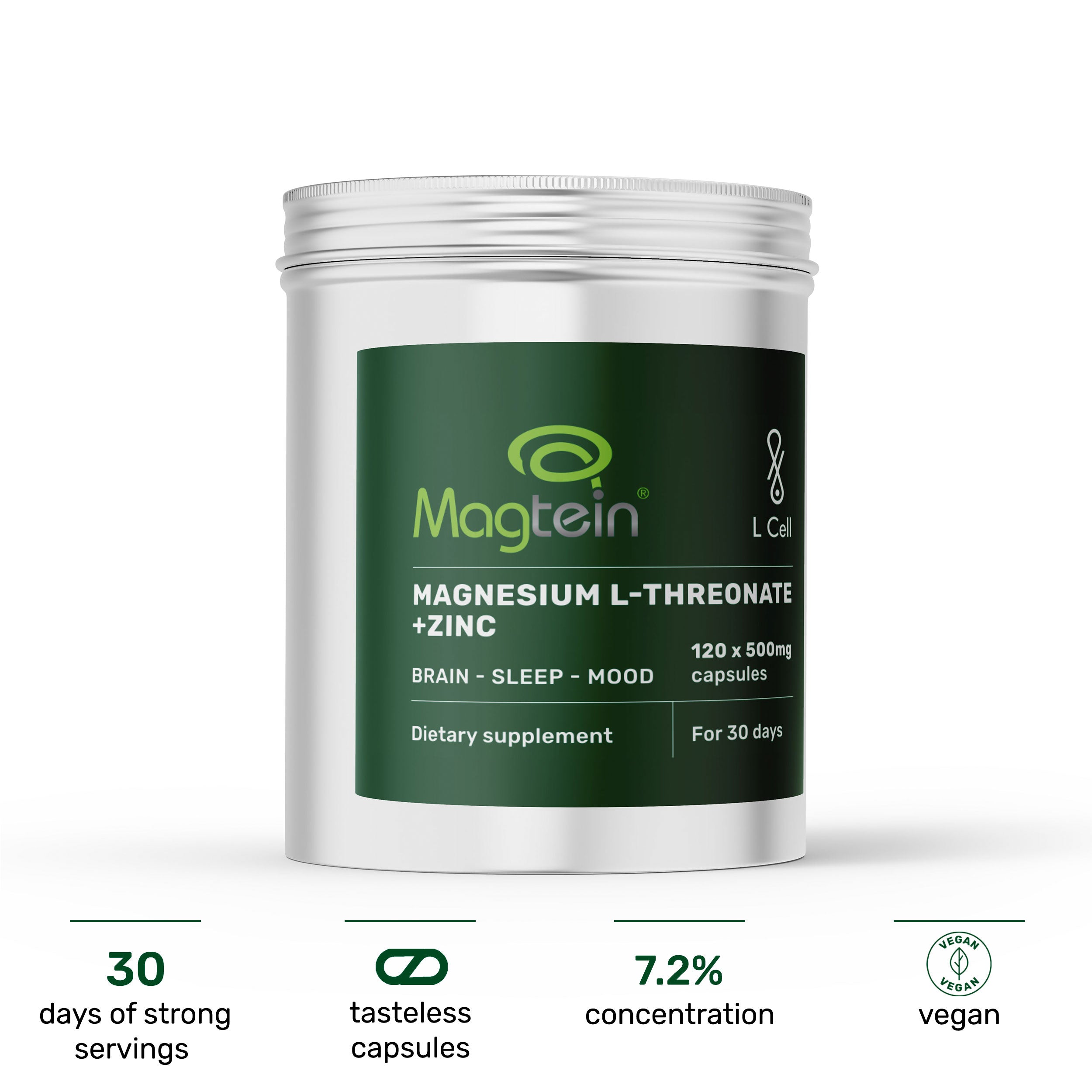 Magnesium L-Threonate Capsules 450mg (30 days, 120 pc.)