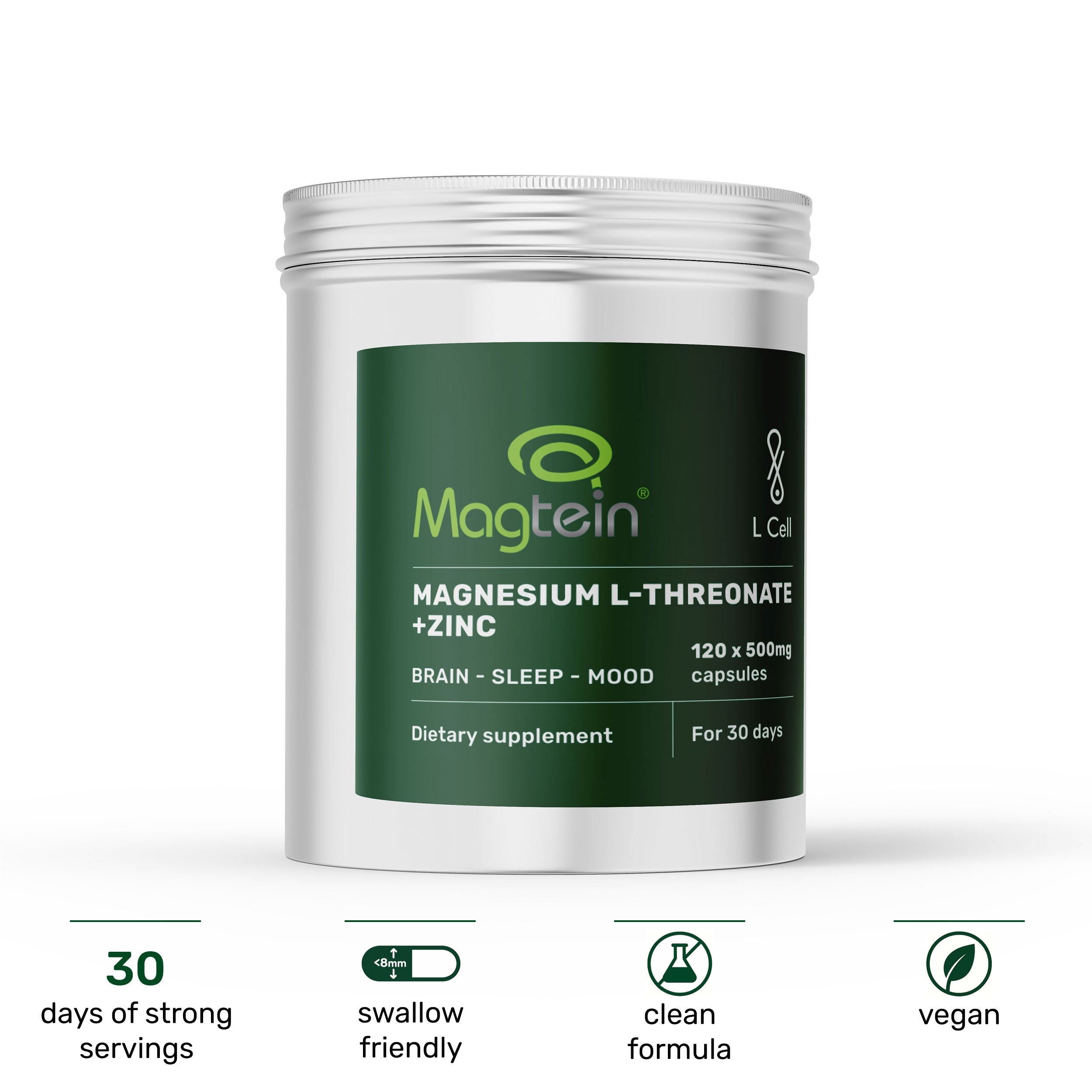 Magnesium L-Threonate Capsules 500mg (30 days, 120 pc.)