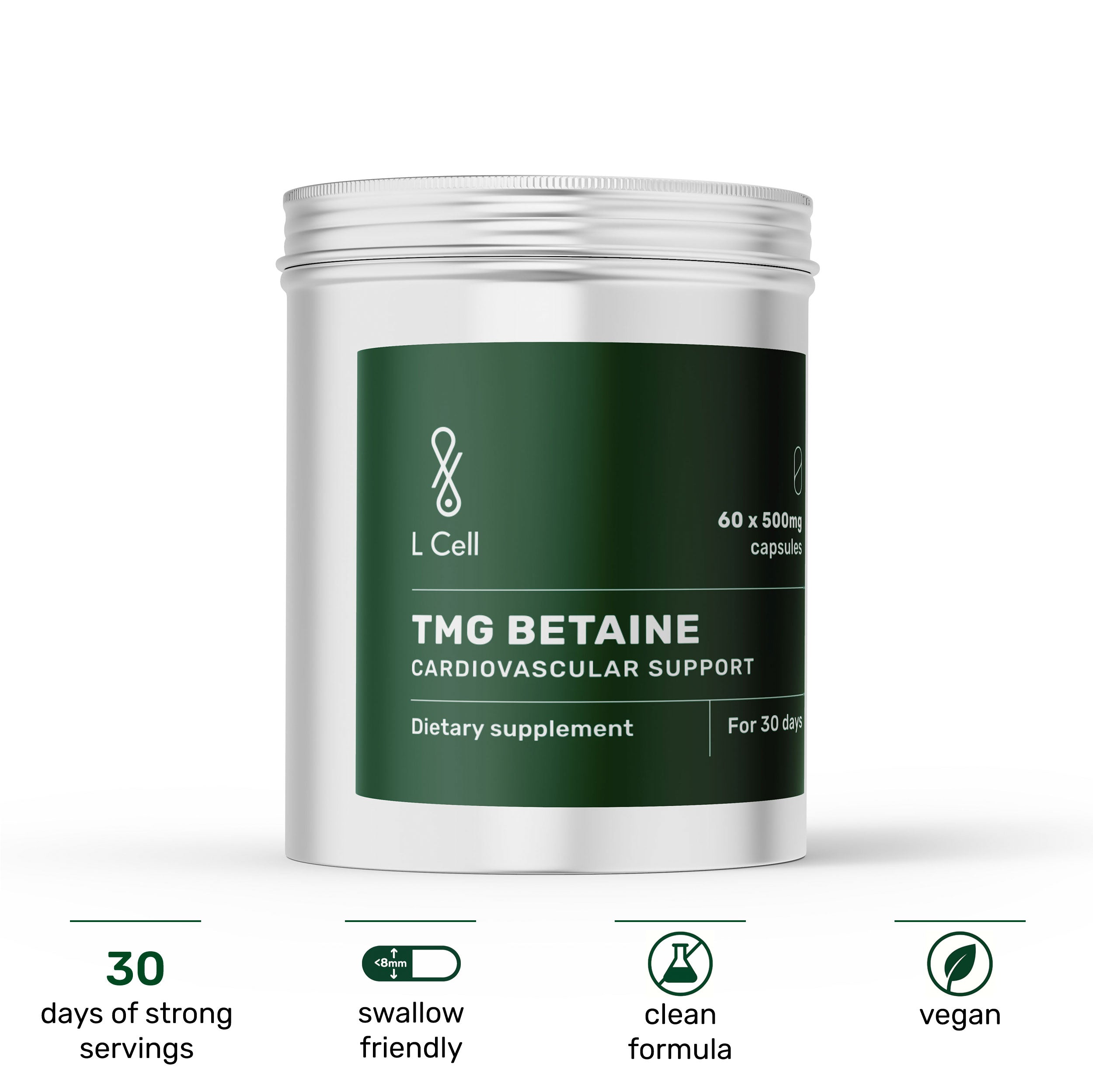 Betaine Anhydrous (TMG) Capsules 500mg (30 days, 60 pc.)